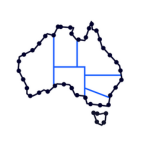 Navy outline of Australia with blue state lines